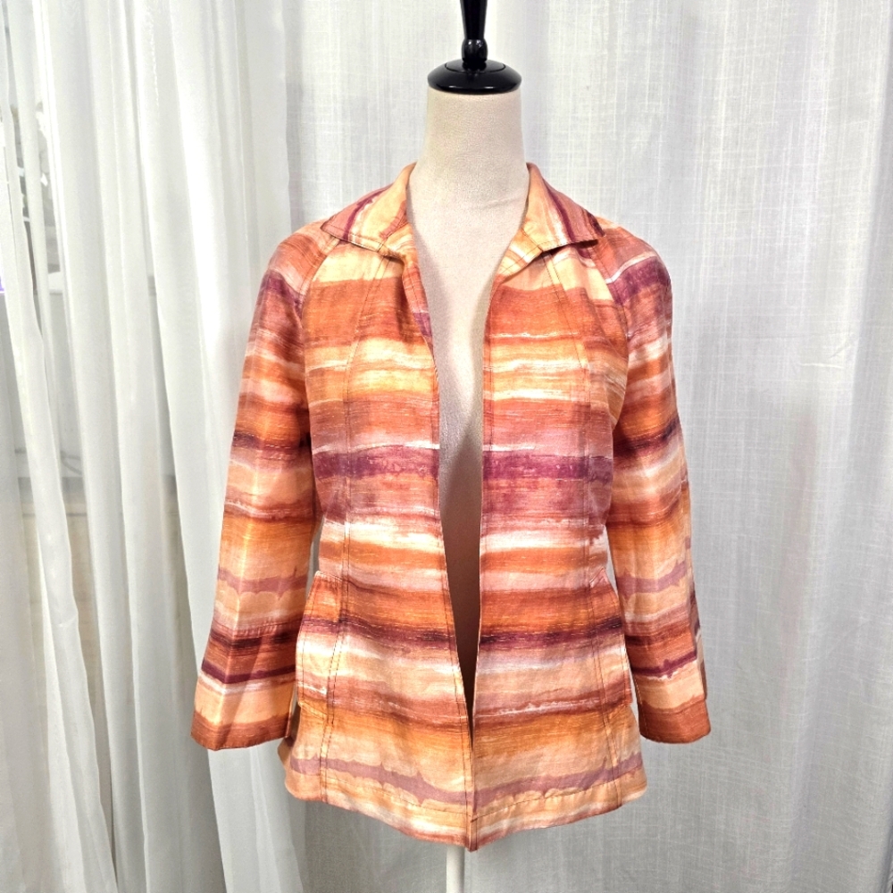 Chicos Sunset Orange Linen Blend Womens Blazer Jacket Sz S US 4 Chicos 0